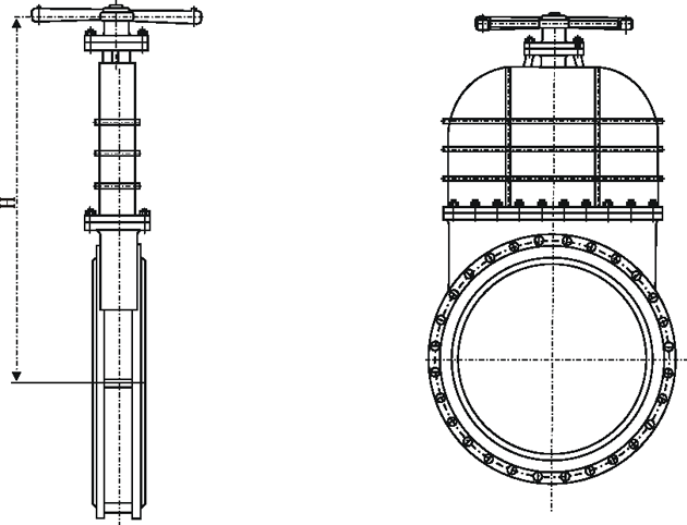 DMZ43X/DMZ43F/DMZ43H/DMZ43Y型手动刀型污水闸阀外形结构尺寸图