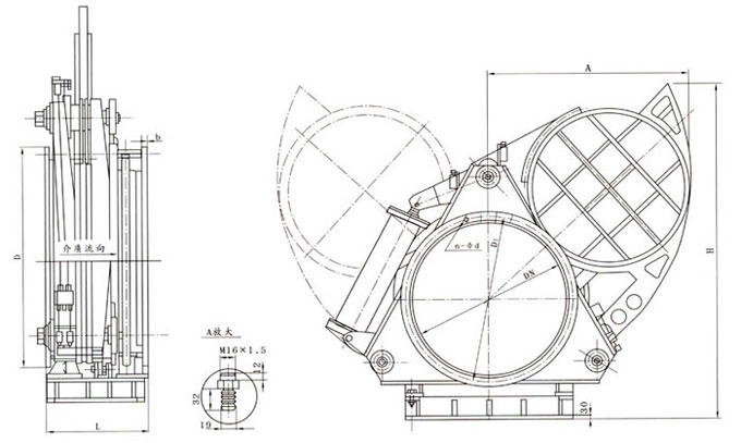 F643X-0.5型气动扇形盲板阀外形结构尺寸图