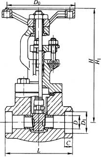 Z61H/Y/W型铸钢承插焊楔式闸阀PN100～PN160外形结构尺寸图