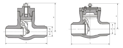 H64Y型电站焊接止回阀1500(Lb)～2500(Lb)外形结构尺寸图