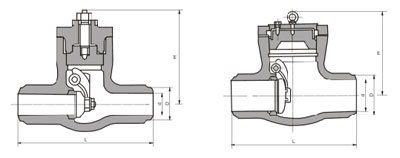 H64Y型电站焊接止回阀1500(Lb)~2500(Lb)外形结构尺寸图