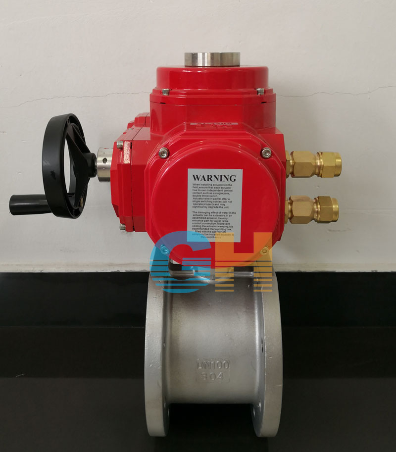 DN100不锈钢对夹式电动球阀-配精小型防爆电动执行器一